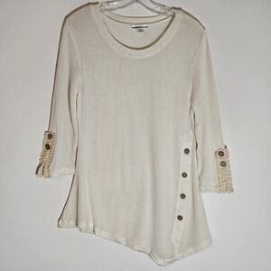Mirror Image Sweater Womens Small Cream Asymmetrical Hem Lace Button Tunic Top S